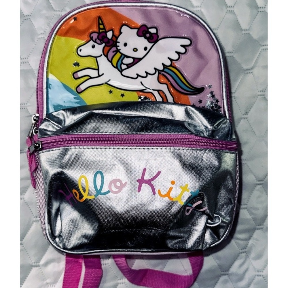 Hello Kitty‎ Unicorn Mini Backpack Rainbow Silver Metallic Sanrio Girls Bag